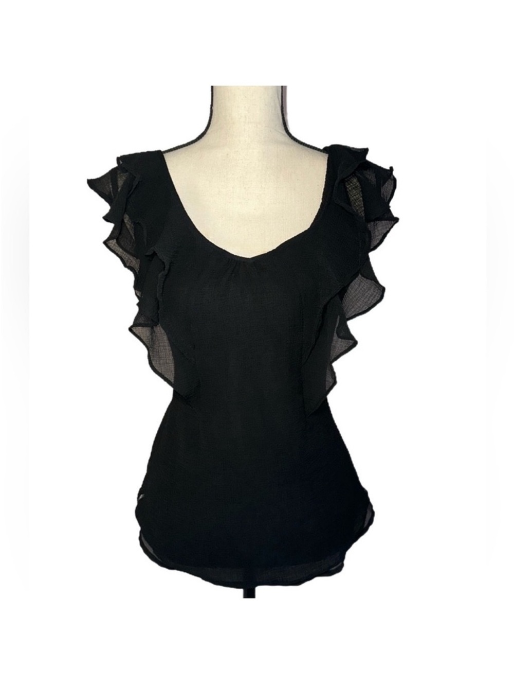 Elle Black Ruffle Flutter Sleeve Blouse